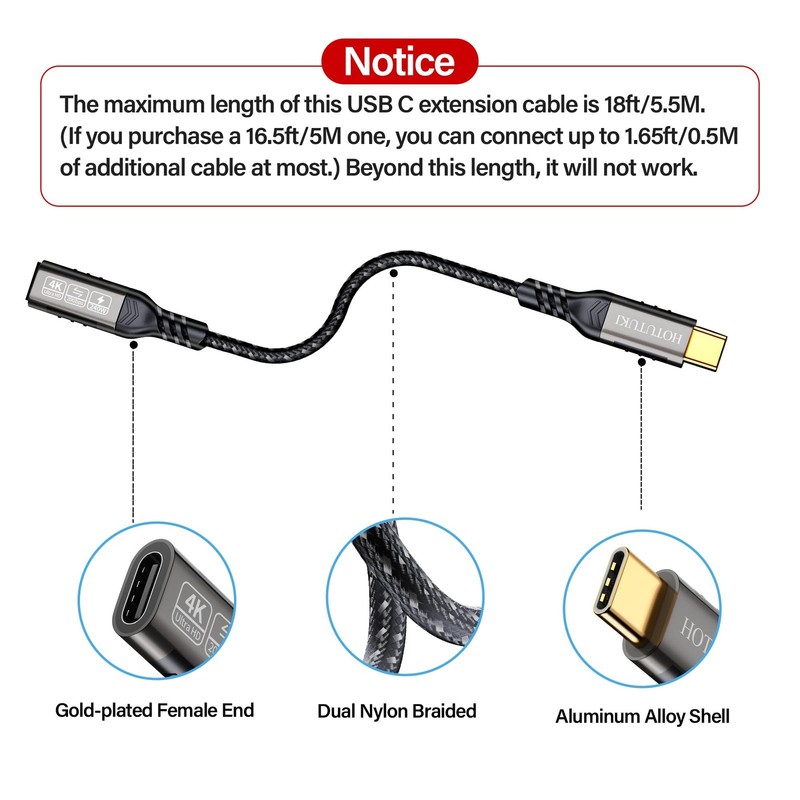 short type c extension cable 1.65ft/0.5M240W PD Fast Charging 20 Gbps usb c 3... gallery