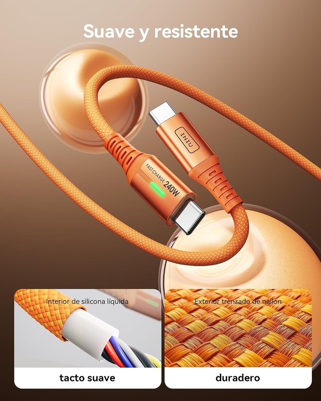 INIU 240W USB C to USB C Cable, [6.6ft+6.6ft] Fast Charging Type C, Orange | Nyl gallery