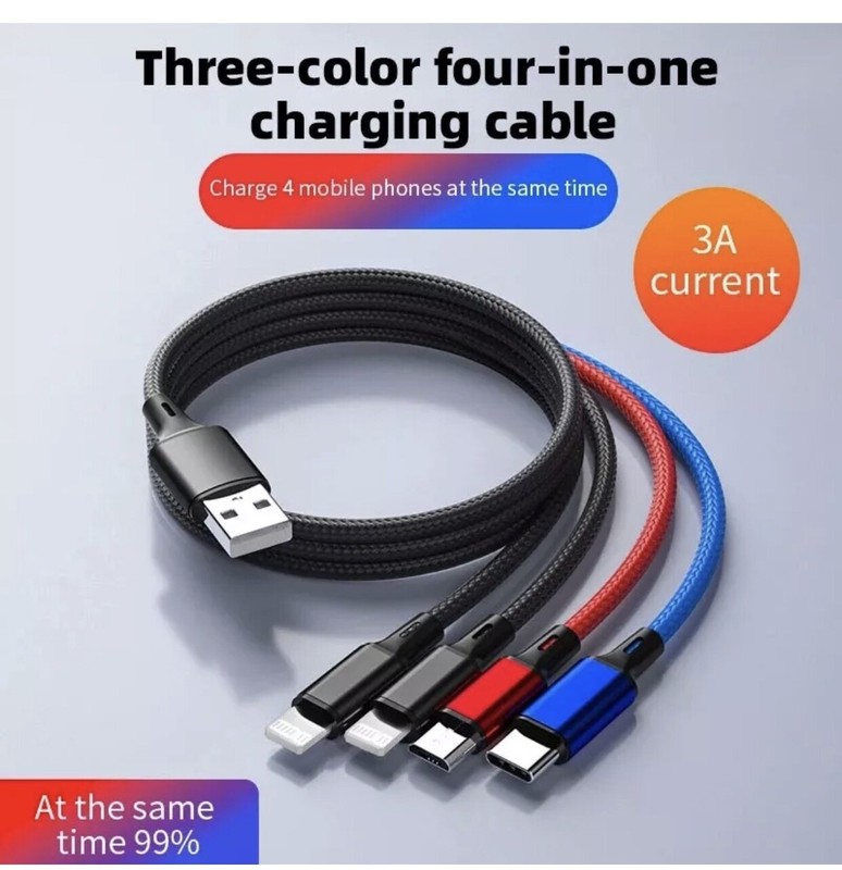 4 in1 Multi USB Charging Cable Fast Charger Cord For iPhone/Samsung/Type C/Micro