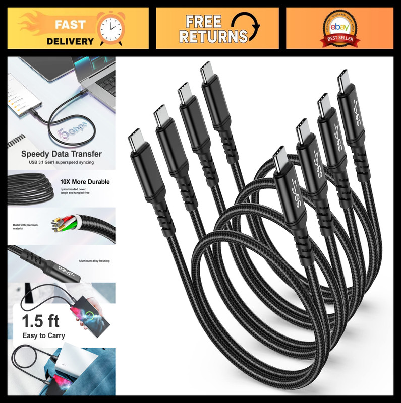 4Pack 1.5ft USB C to USB C Cable, 60W Fast Charging, 5Gbps Data Transfer, Braide