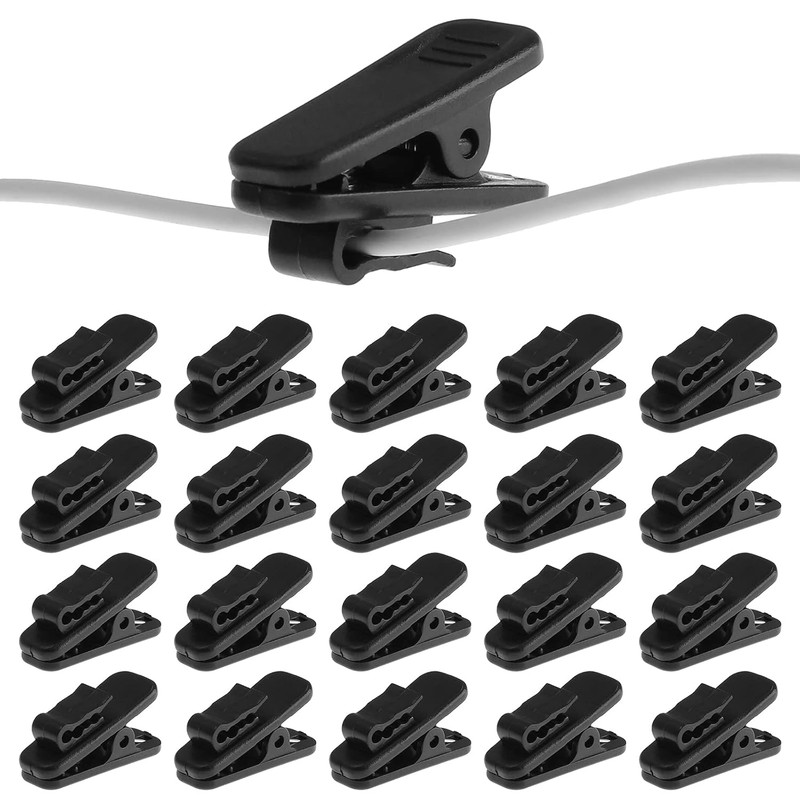 Clips for Earphone Wire, 24 Pack, Black | Headphone Mount Cable Clothing Clip, f