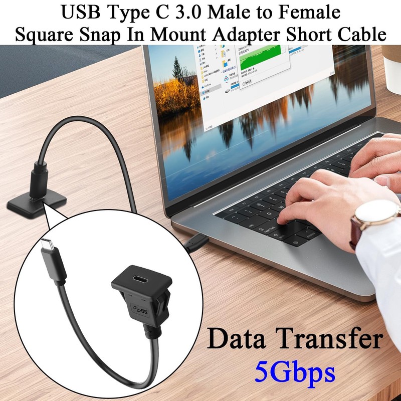 30cm 11.8in 5Gbps USB C Square Snap In Mount Adapter Short Cable PD60W Cord gallery