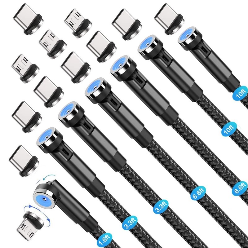 540° Rotation Charging Cable 7-Pack Magnetic Braided USB Type C Micro USB Black gallery