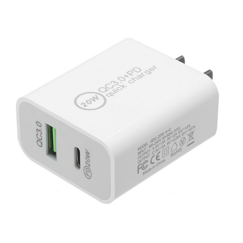 20W Dual Port USB C Charger US Plug Fast Charging Block+USB A Brick for iPhone
