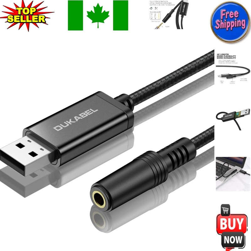 1.2M USB to 3.5mm TRRS Adapter – Mic-Supported Stereo Sound for All Devices