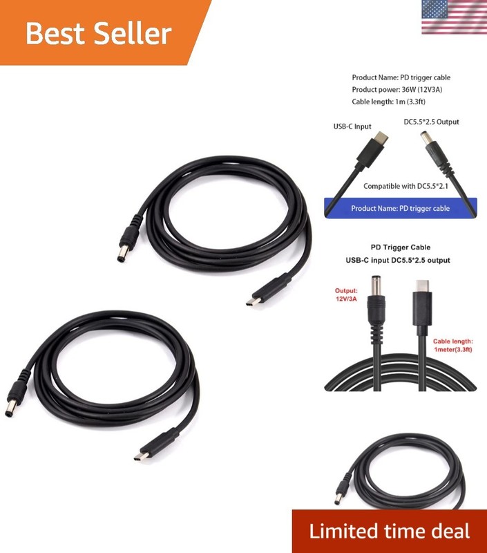 Durable 3.3ft USB Type C to DC 5.5×2.5mm Power Cable – 2PCS for Electronics