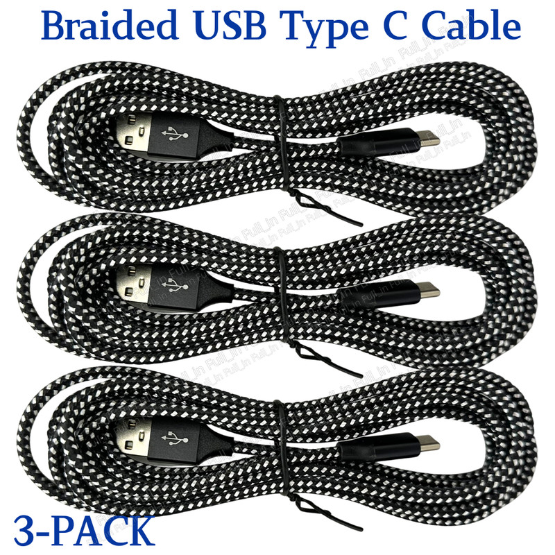 3Pack 10FT/3M Braided USB C Fast Charging Type-C Data Charger Cable Samsung Cord