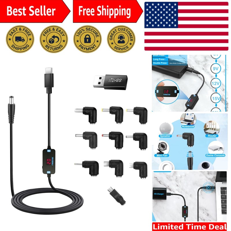 PD Trigger USB C to DC Adapter – 10 Tips, LED Voltage Display, 65W Output