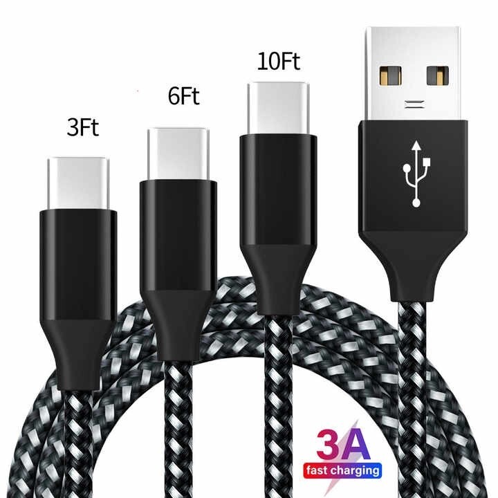 USB-C Cable 3-Pack | 3ft 6ft 10ft | Fast Charging, Braided