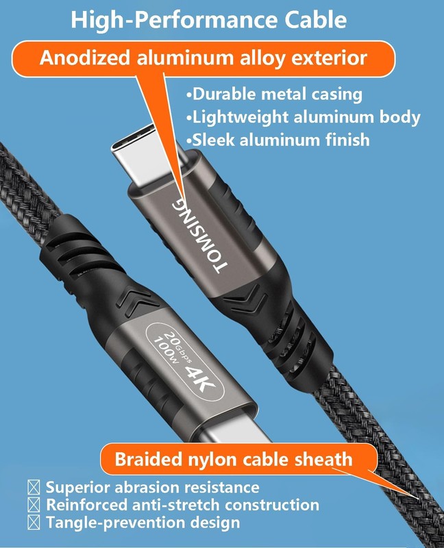 USB C to USB C 100W Fast Charging Cable 2 Pack 1.6FT, USB3.2 20Gbps Speed，Bra... gallery