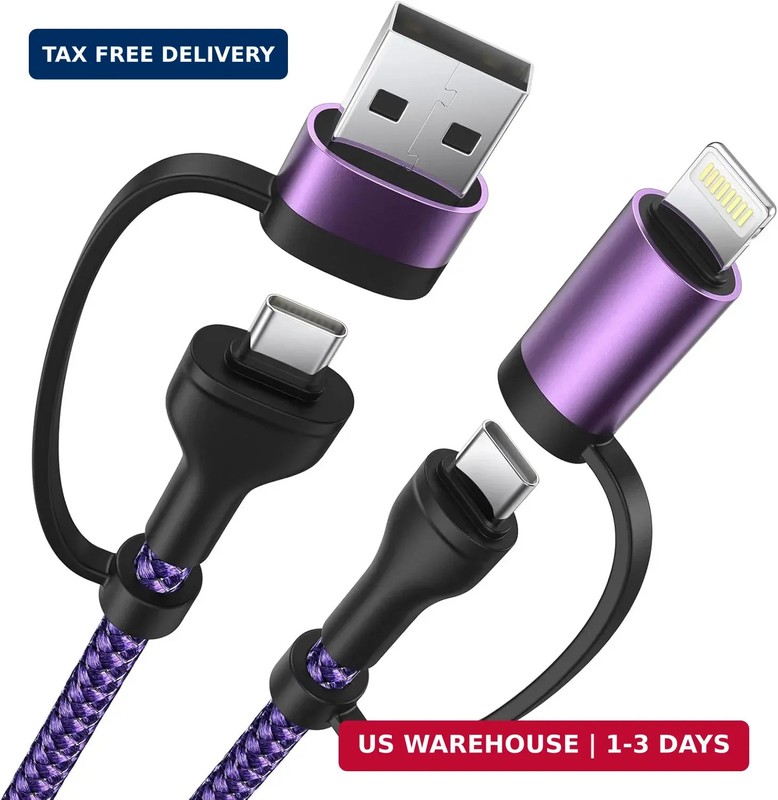 4 in 1 Charging Cable 60W 6FT Apple MFi Certified USB C to Lightning Cable Nylon