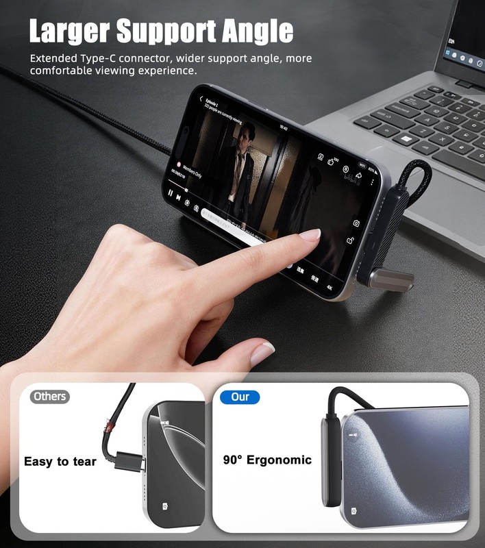 2PC Invisible Holder Charger Cable,USB-C to USB-C Cable with 360° Adjustable ... gallery