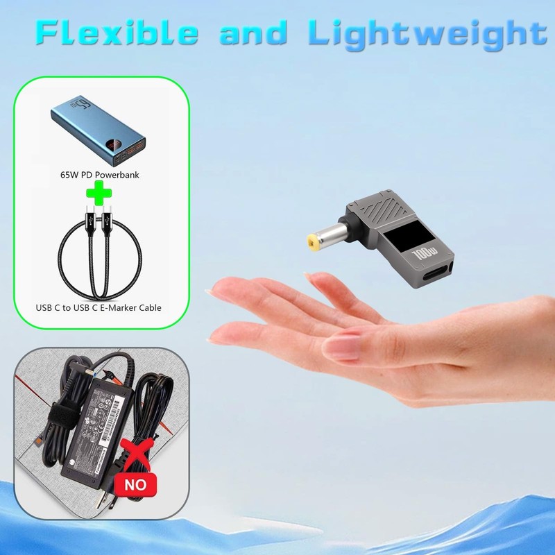 90Degree DC 5.5Ã—2.5Mm to USB C Adapter with Digital Display, 100W DC Male to... gallery