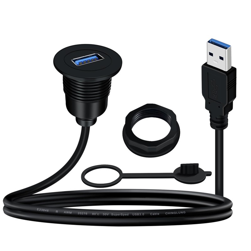 USB Panel Mount Cable 5Gbps USB 3.0 Male to Female Extension 5V 3A USB A Moun…