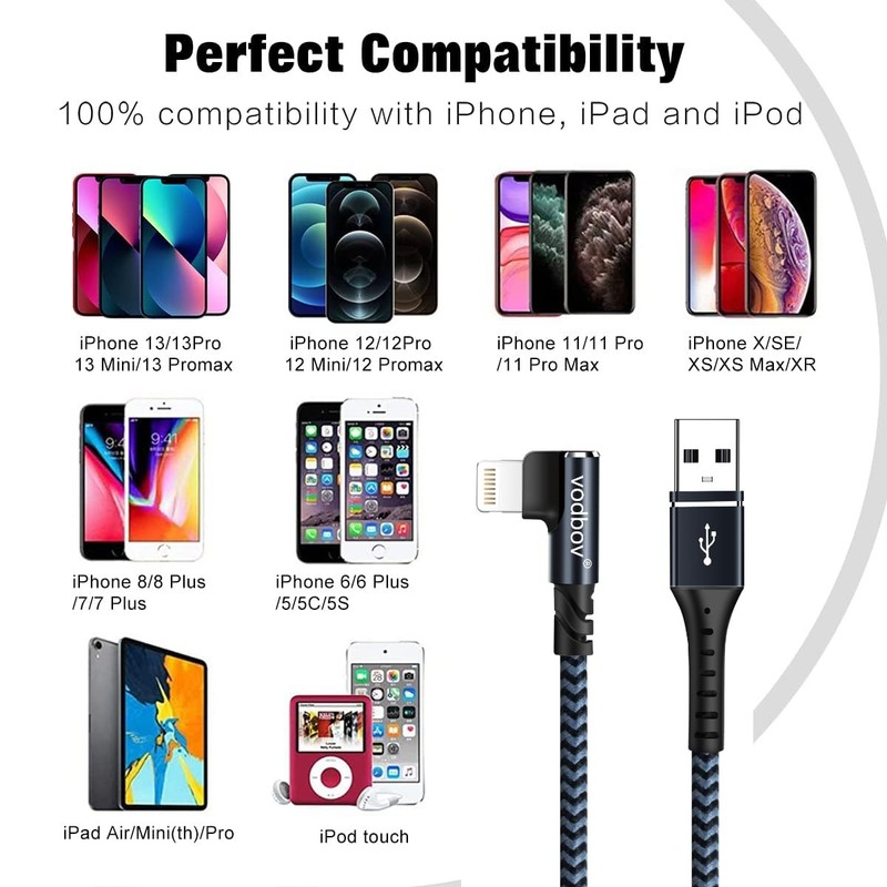 iPhone Charger Lightning Cord 3Pack 1FT 3FT 6FT Right Angle MFi Certified Cab... gallery