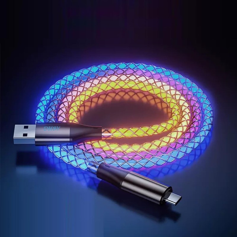 RGB USB A To Type C Fast Charging Cable High Data Speed Light Up 39 Inch