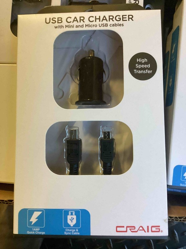Craig USB Car Charger with Mini & Micro USB Cables Black Brand New in Box Craig