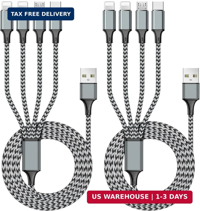 Puxnoin Multi Charging Cable 6FT 2Pack Multi Charger Cable 4 in 1 Universal Mult