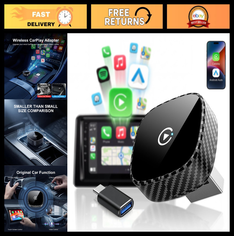 Wireless CarPlay & Android Auto Adapter | Bluetooth Wi-Fi, Plug & Play, Fast Rec