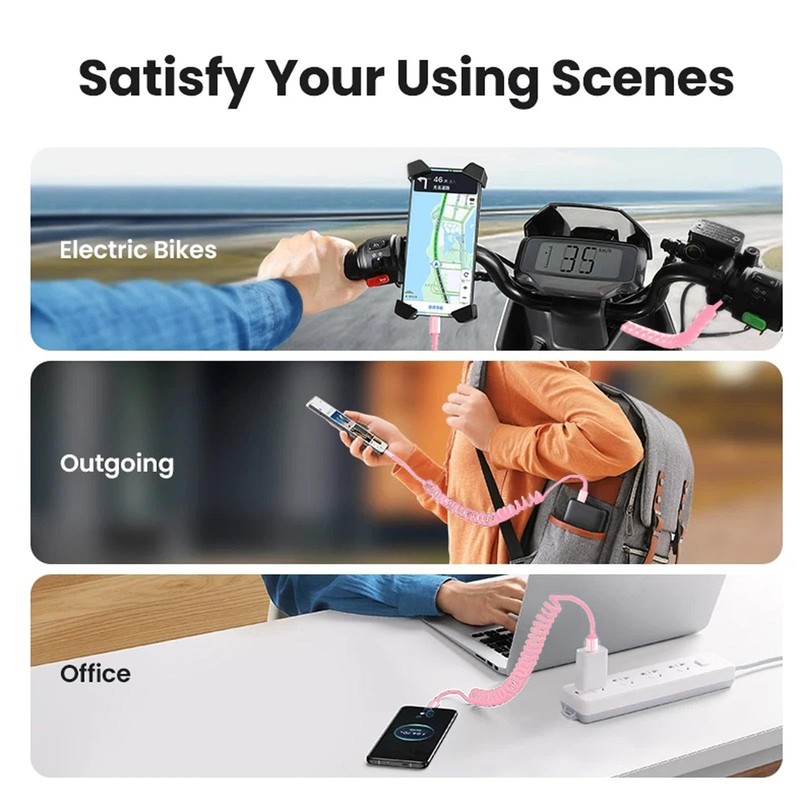 60W Coiled USB-C to USB-C & Lightning Cable【MFi Certified】 2 in 1 Fast Chargi... gallery