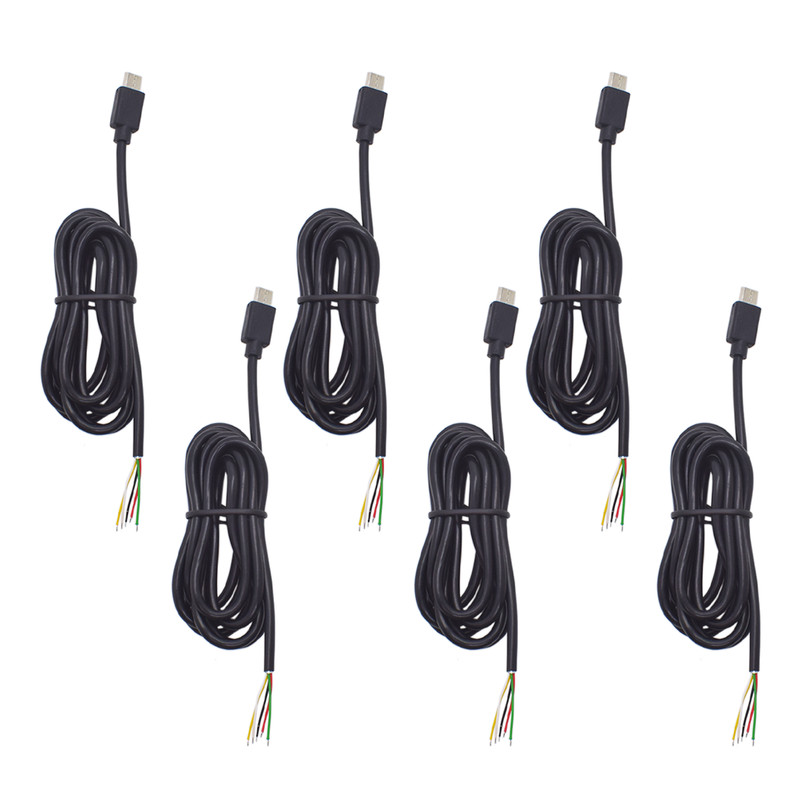 6pcs Micro USB 5-Pin Pigtail 1.2M/4FT 28AWG Cable w/ Bare Ends for Repair DIY