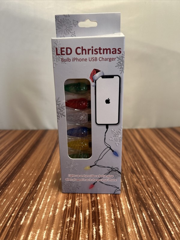 LED Christmas Bulb iPhone USB Charger 46"L With 10 Multi-Color Light Bulbs NEW gallery
