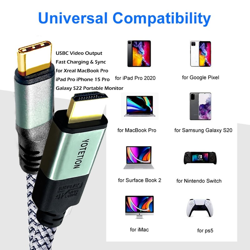 YOTETION 25FT USB-C to HDMI-A Braided Cable, 4K@60Hz, Suitable for Home Offic... gallery