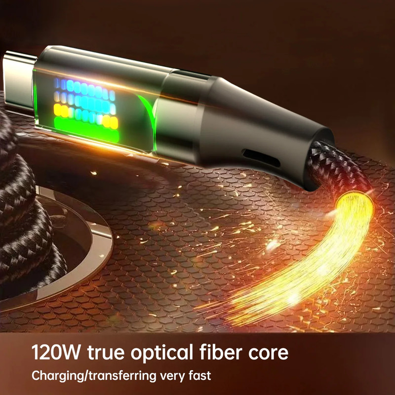 120W USB-A to USB-C Fast Charging Cable 6A LED Display Nylon Braided Cord gallery