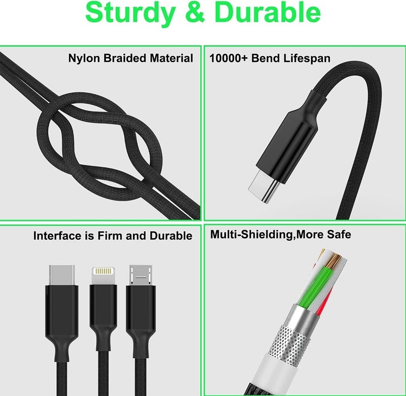 For Samsung Galaxy S23 S22 S21 Ultra 3-in-1 USB Cable (Type-C, 8-Pin, Micro-USB) gallery