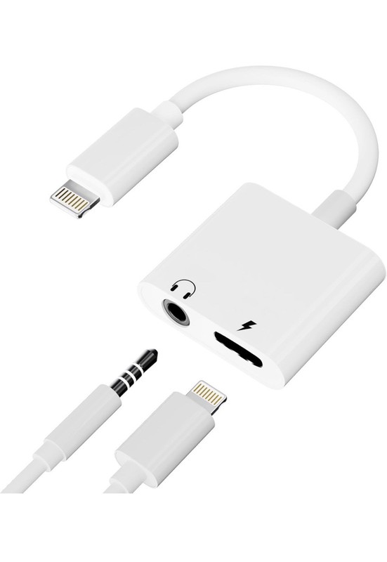 2 IN 1 Headphone Adapter Jack 8 Pin Data to 3.5mm AUX Cord Splitter, iPhone iPad