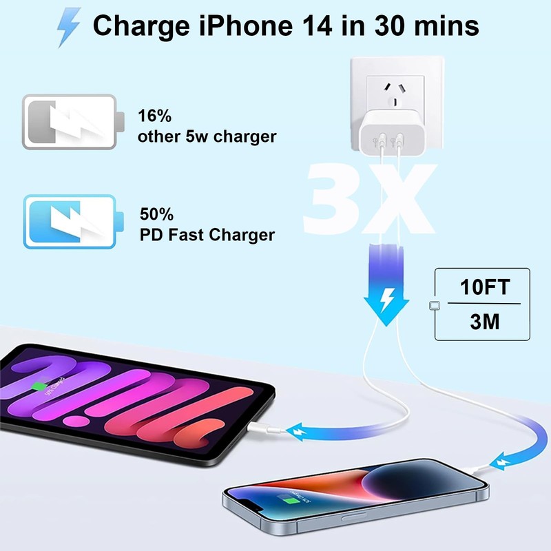 2 Pack Apple MFi Certified Fast Charger For iPhone 10FT USB C To Lightning Cord gallery