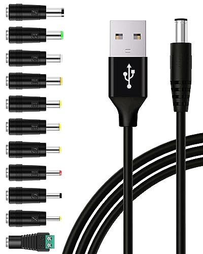 USB to DC 5V Power Cable DC 5.5×2.1mm Plugs Charging Cord with 11 Interchange…