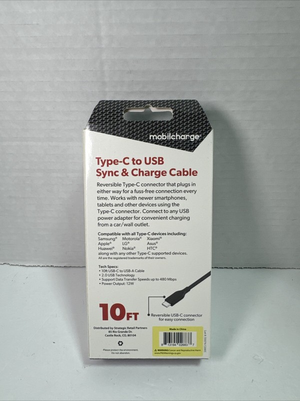 Mobilecharge 10FT USB C to A Charge & Sync Cable gallery