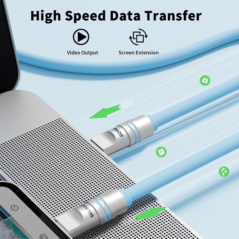 TypeC To TypeC 60W Fast Charging 6.6 Ft Durable Soft Silicone USB C Cable gallery