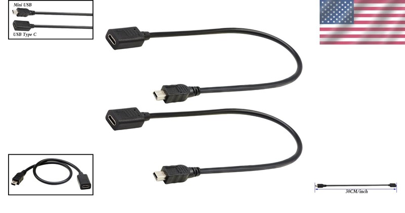 2-Pack USB 2.0 Type-C to Mini B Male Extension Cables - 30CM with 480Mbps Speed gallery