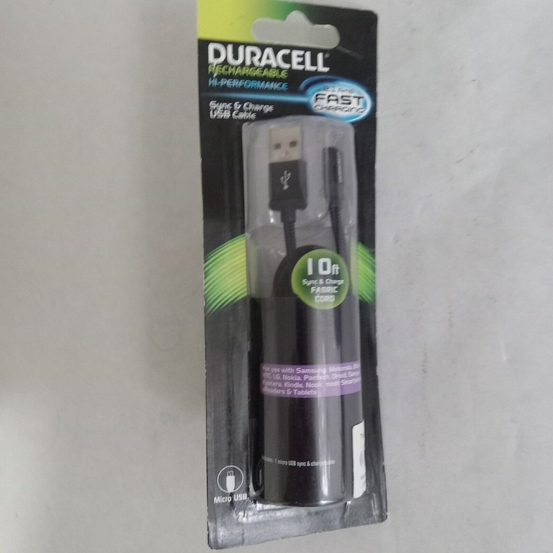 Duracell Sync & Charge Fabric 10′ Cable USB To Micro Black Pro 440