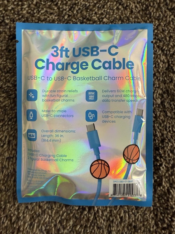 [4-pack] USB-C to USB-C Charging Cable 3ft Blue w/ Basketball Charm Fast Charger gallery