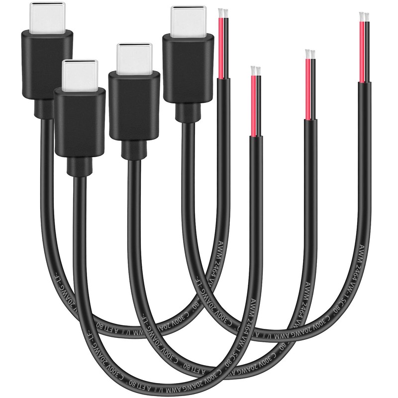 4 PCS USB C Male 2 Pin Bare Cable 11 Inch 20AWG Type C Plug To 2Pin 5V/5A