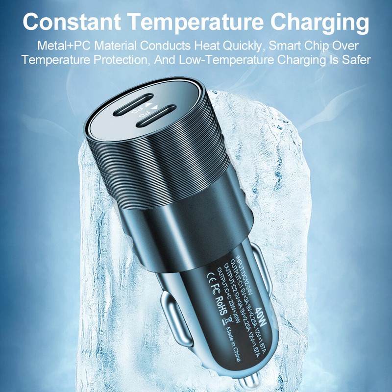 40W Dual Type C Car Charger Adapter USB C Cord For Android iPhone 15 Plu Pro Max gallery