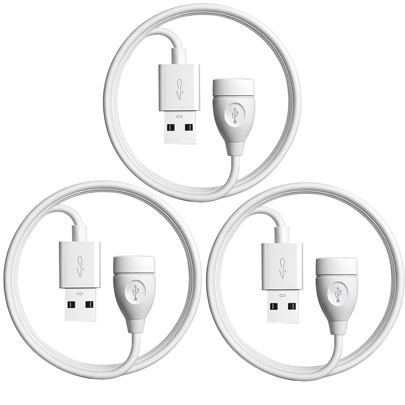 3Pack USB Male To Female Extension Cable 3.3 FT USB Extender Cord White Set