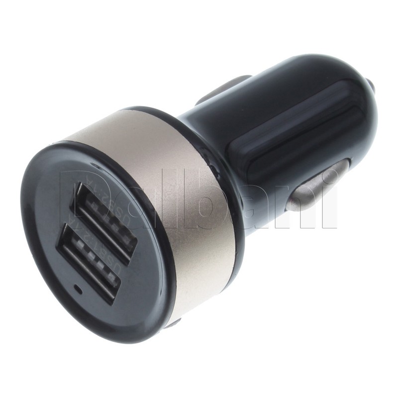 Dual Port USB Car Charger 2.1A Black & Gold for Universal Devices