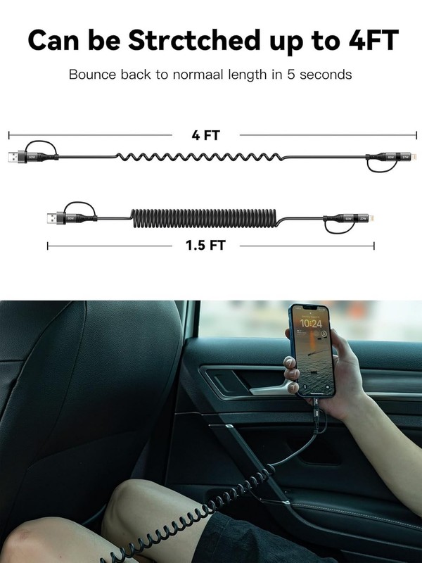 60W Coiled USB C Cable,iPhone Charger Cable for Car 2Pack 4FT [MFi Certified] Co gallery