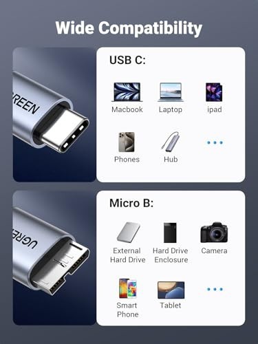 USB C to Micro B Cable 10FT 10Gbps Braided for External Hard Drive Data Transfer gallery