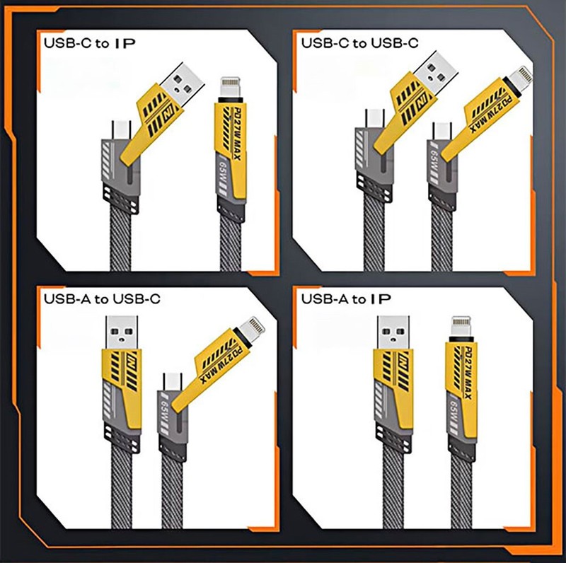 4-in-1 3ft USB-C PD 65W Fast Charging Cable Type C For Apple Samsung LG OnePlus gallery