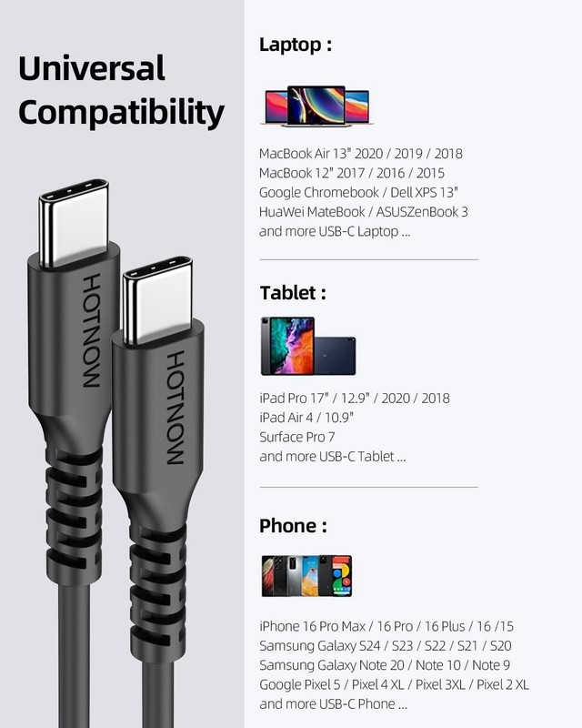 HOTNOW USB C to C Cable 0.5FT 5Pack, Short 6inch 0.5 FT (Regular), Black gallery