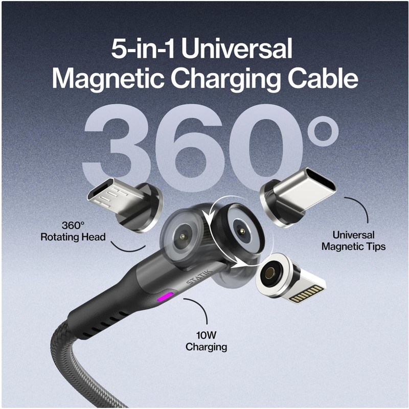 360 Magnetic Charging Cable – 3-in-1 Charger, 6FT, 3 Pack