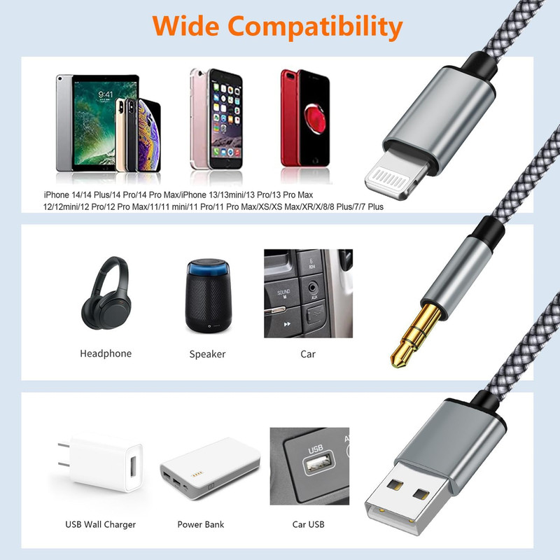 Aux Cord for Iphone [Apple Mfi Certified], 2 in 1 Lightning to 3.5Mm Aux Cable w gallery