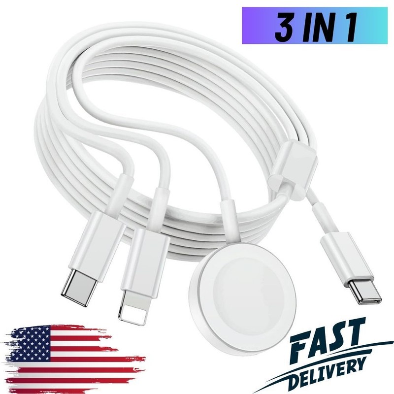 For Apple Watch iWatch SE/9/8/7/6/5/4/3/2/iPhone 16 Magnetic Charger USB-C Cable