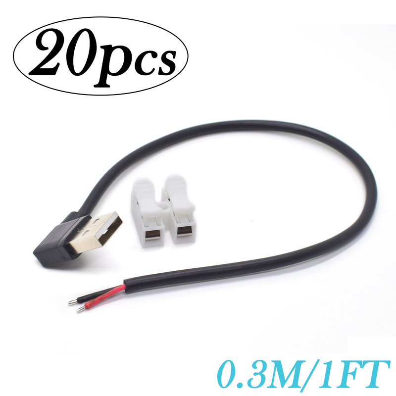 6pcs 30cm/1FT USB 2.0 A male 90° 2 wire Pigtail Bare Extension Cable 20AWG 5A gallery