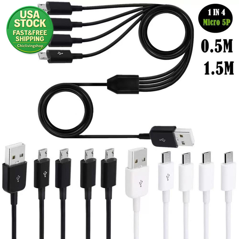 4-In-1 Micro USB Charging Splitter Cable USB 2.0 Male to 3 Micro USB gallery